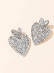 1 đôi bông tai hình trái tim bằng đá nhân tạo quyến rũ cho phụ nữ dự tiệc - trắng - Xem 1