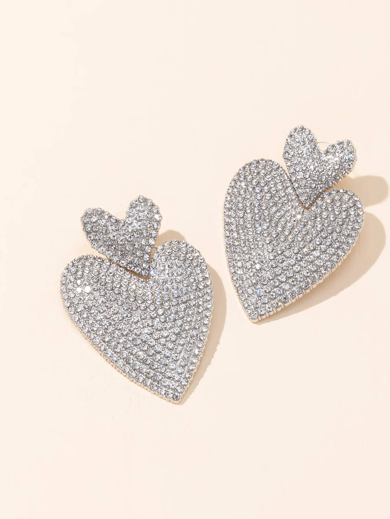 1 đôi bông tai hình trái tim bằng đá nhân tạo quyến rũ cho phụ nữ dự tiệc - trắng - Xem 1