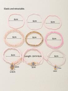 9pcs Bohemian Style Eye Design Hamsa Hand Pendant & Bead Bracelet - Pink - View 4