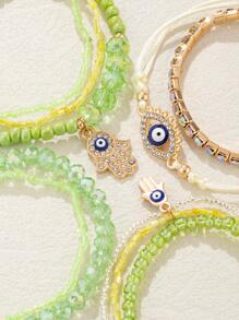 9pcs Bohemian Style Evil Eye Beaded Bracelets - Green - View 3
