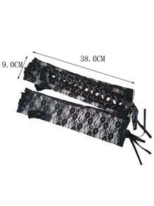 优雅 1 双女士系带黑色哥特式派对手套适合日常、派对、角色扮演使用万圣节 y2k 情人节 - 黑色 - 查看 3