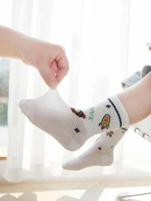 3pairs Baby Rocket Pattern Socks For Daily Life - White - View 3
