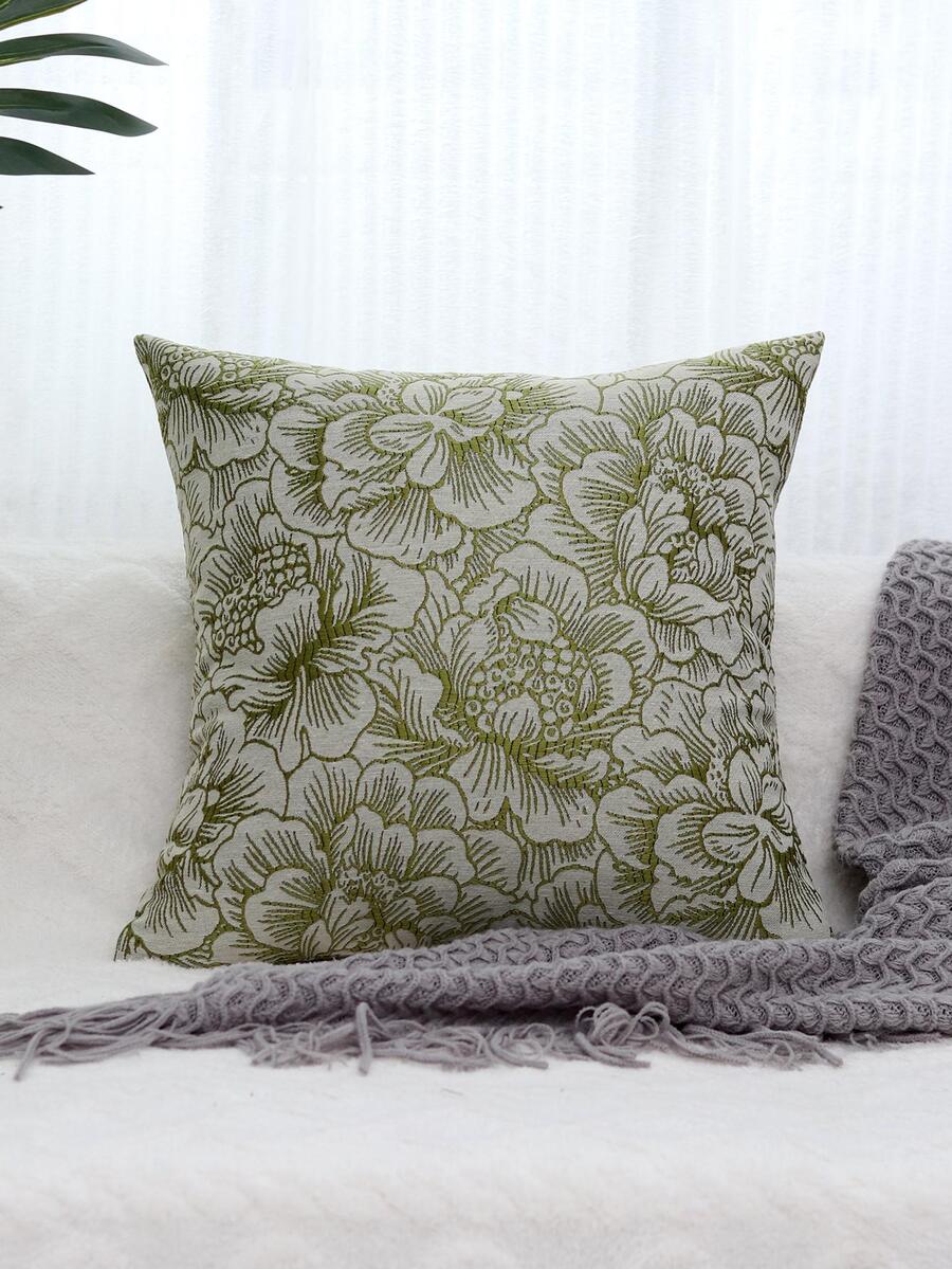 1peça floral jacquard Fronha da almofada sem poliéster Estojo decorativo de almofada de arremesso para vivo casa decoração - Verde - Ver 1