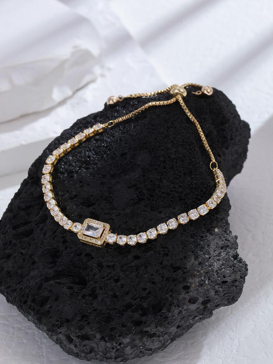 Vòng tay trang trí bằng đá khối Zirconia - Vàng - Xem 1