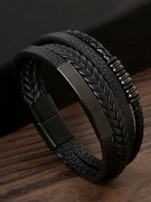 1 Miếng Đúng mốt PU Polyurethane Chi tiết bện Vòng đeo tay nhiều lớp Cho nam giới Để Trang Trí Hàng Ngày , Đối với Đồ trang sức Qủa tặng Và Buổi tiệc - Nhiều màu - Xem 2