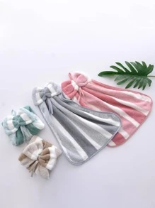 3pcs/Pack Coral Fleece Creative Striped Bow Soft Absorbent Hand Towels With Hanging Loop Dish Cloths Kitchen Towel - Multicolor - View 10