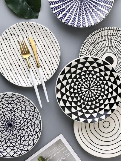 1pc Geometric Pattern Round Plate