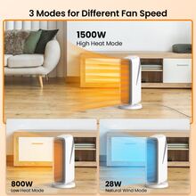 1500W Space Heater, 16" WiFi Small Electric Heater Portable 80° Oscillation Ceramic Heater, 8H Timer Indoor Room Heater - White - View 3