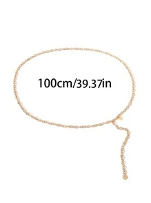 1入組女性圓形吊飾時尚鏈條腰帶適用於衣物裝飾 - 金色 - 查看 4