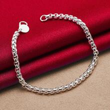925 Sterling Silver Plated Round 4mm Box Chain Bracelet Jewelry - Silver - View 1