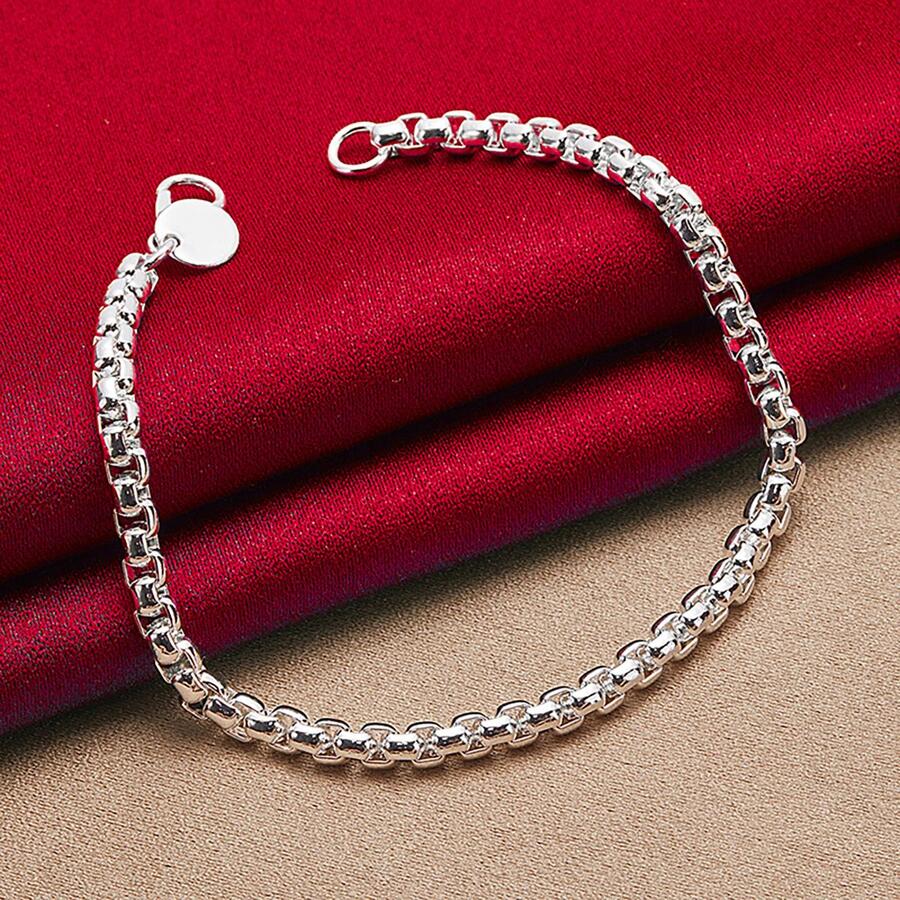 925 Sterling Silver Plated Round 4mm Box Chain Bracelet Jewelry - Silver - View 1