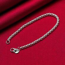 925 Sterling Silver Plated Round 4mm Box Chain Bracelet Jewelry - Silver - View 2