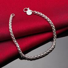 925 Sterling Silver Plated Round 4mm Box Chain Bracelet Jewelry - Silver - View 4