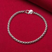925 Sterling Silver Plated Round 4mm Box Chain Bracelet Jewelry - Silver - View 3