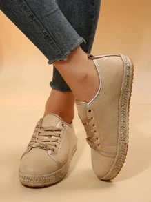 時尚繩子布拖鞋 - 杏色 - 查看 3