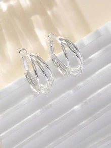 極簡多層圓耳環 - 銀色 - 查看 1