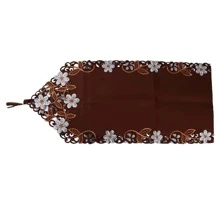 1入組花卉刺繡流蘇裝飾長方桌布 - 咖啡棕 - 查看 7