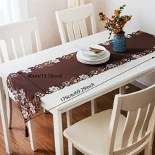 1入組花卉刺繡流蘇裝飾長方桌布 - 咖啡棕 - 查看 4