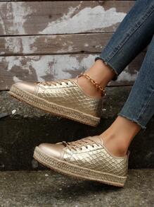 Giày trượt patin thể thao cho nữ, Giày thể thao phía trước có dây buộc nổi hình vảy cá - Vàng - Xem 2