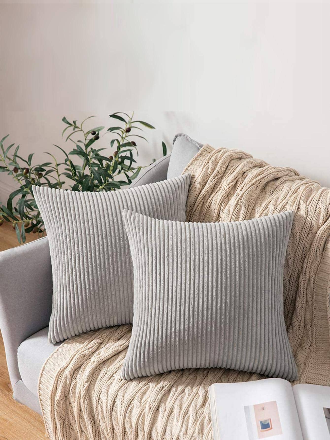 1 pezzo monocolore Federa per cuscino senza moderno intrecciato tessuto Federa per cuscino decorativo per casa - Grigio Chiaro - Visualizzare 1