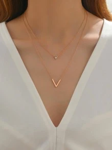 Vòng cổ chuỗi nhiều lớp đính đá & chữ Charm - Hoa hồng vàng - Xem 1