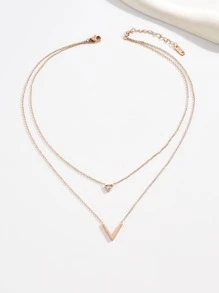 Vòng cổ chuỗi nhiều lớp đính đá & chữ Charm - Hoa hồng vàng - Xem 4