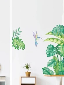 1pc Bird & Leaf Pattern Wall Sticker, Modern PVC Wall Decal For Home Decoration - Green - View 1
