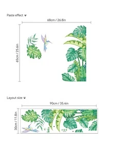 1pc Bird & Leaf Pattern Wall Sticker, Modern PVC Wall Decal For Home Decoration - Green - View 2