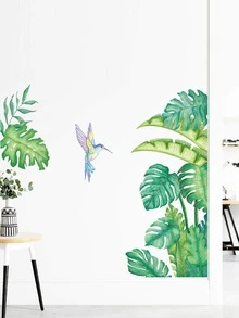 1pc Bird & Leaf Pattern Wall Sticker, Modern PVC Wall Decal For Home Decoration - Green - View 3