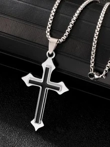 Men Cross Charm Necklace, For Jewelry Gift And Party - Black - View 3