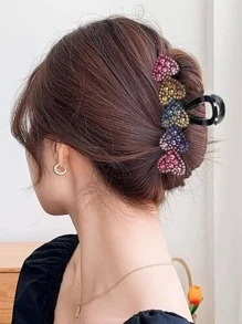 1pc Women Rhinestone Heart Decor Glamorous Hair Claw, For Date Decoration - Multicolor - View 1