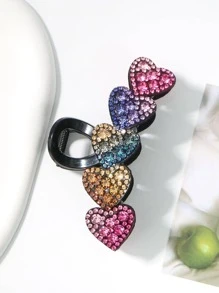 1pc Women Rhinestone Heart Decor Glamorous Hair Claw, For Date Decoration - Multicolor - View 4