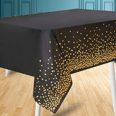 kumozawa 1pc Disposable Waterproof PEVA Round Dot Party Tablecloth, For Birthday, Graduation, Restaurant, Wedding Anniversary Bridal Shower Picnic Tea Party Table Decoration