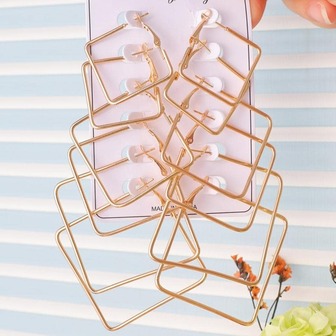6 pares/set Pendientes de aro de moda cuadrado para mujeres para regalo