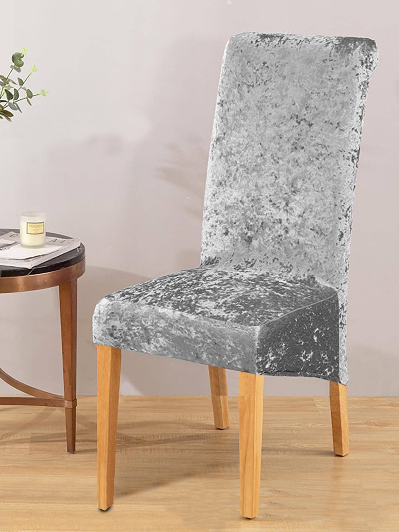1pc Jacquard Dining Chair Slipcover, Modern Polyester Dining Room Chair Slipcover For Home - Light Grey - View 1