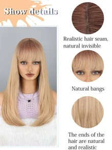 Tóc giả tổng hợp dài thẳng có tóc mái - Ombre - Xem 2