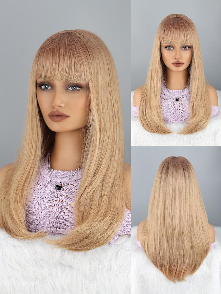 Tóc giả tổng hợp dài thẳng có tóc mái - Ombre - Xem 1