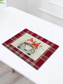 1pc Christmas Car & Plaid Pattern Placemat, Modern Fabric Heat Resistant Placemat For Kitchen