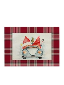1pc Christmas Car & Plaid Pattern Placemat, Modern Fabric Heat Resistant Placemat For Kitchen