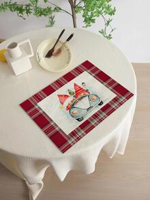 1pc Christmas Car & Plaid Pattern Placemat, Modern Fabric Heat Resistant Placemat For Kitchen