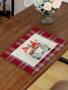 1pc Christmas Car & Plaid Pattern Placemat, Modern Fabric Heat Resistant Placemat For Kitchen