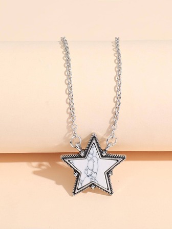 1 pieza Collar con colgante vintage aleación de zinc con textura con estrella para mujeres para decoración diaria