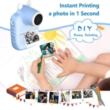 Children Instant Camera, Digital Camera with Print Paper for Girls Printing Camera Kids Video Camera 2.4 Inch Screen and USB Interface - 藍色 - 查看 5