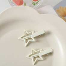 女用瀏海夾帶側夾和日用明星時尚甜美髮夾兩件套 - 白色 - 查看 2