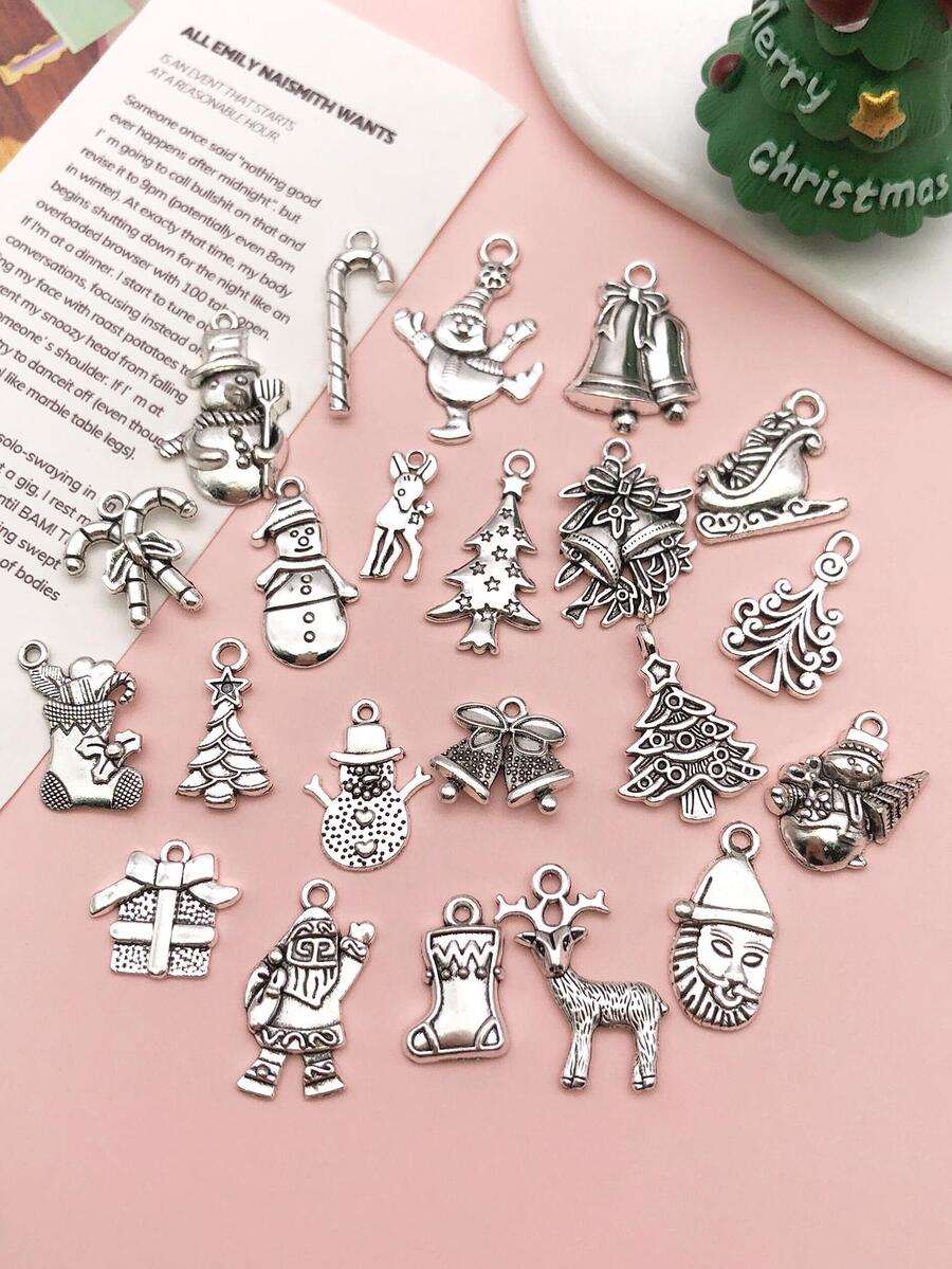 20入組/套復古鋅合金聖誕雪人和鈴鐺DIY吊墜適合女士DIY首飾製作 - 雪人 - 查看 1