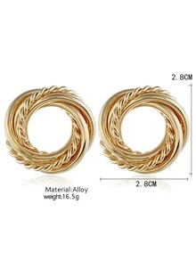 1對時尚鋅合金扭結圓形耳釘適合女士日常裝飾