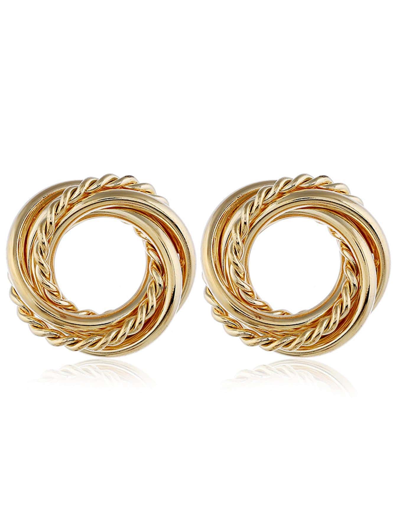 1對時尚鋅合金扭結圓形耳釘適合女士日常裝飾