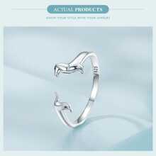 WOSTU 1入組S925純銀可愛臘腸狗可調節戒指適合女士原始打開動物戒指精細家庭首飾類禮品 - 銀色 - 查看 6