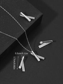 1入組精美方晶鋯石裝飾幾何吊墜銀吊墜項鍊適合女士日常裝飾 - 銀色 - 查看 3