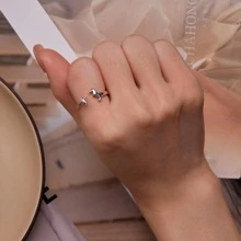 WOSTU 1入組S925純銀可愛臘腸狗可調節戒指適合女士原始打開動物戒指精細家庭首飾類禮品 - 銀色 - 查看 5